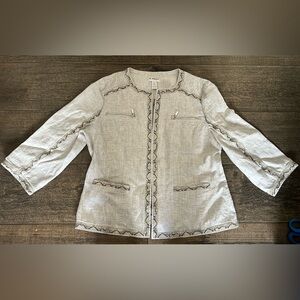 Chico’s Linen Blend Animal‎ print trim jacket